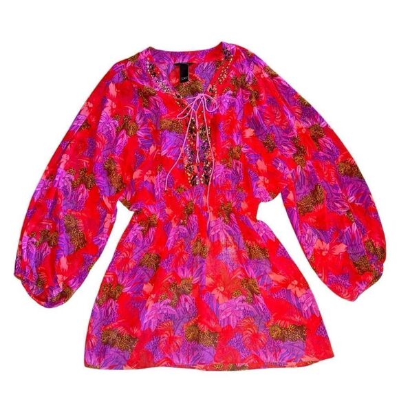 Moda International Womens Floral Animal Print Cover Up Dress Size Medium - Picture 7 of 9